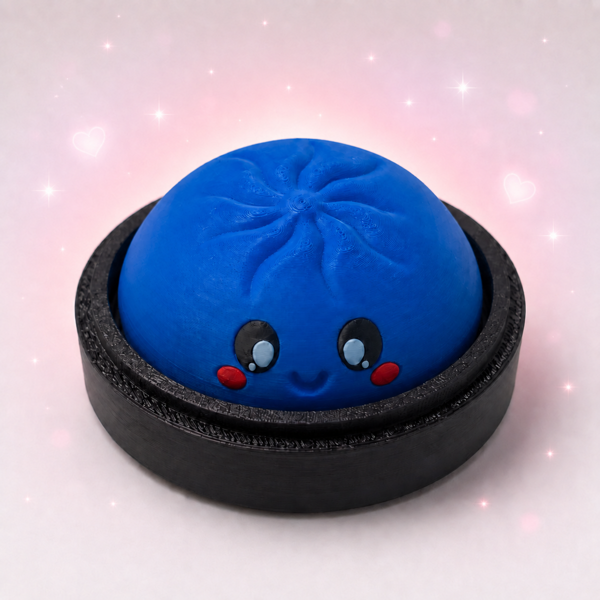Blue kawaii dumpling clicker fidget toy in steamer basket