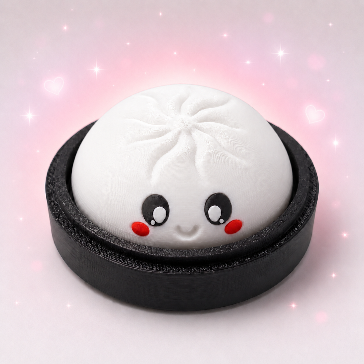 White kawaii dumpling clicker fidget toy in steamer basket