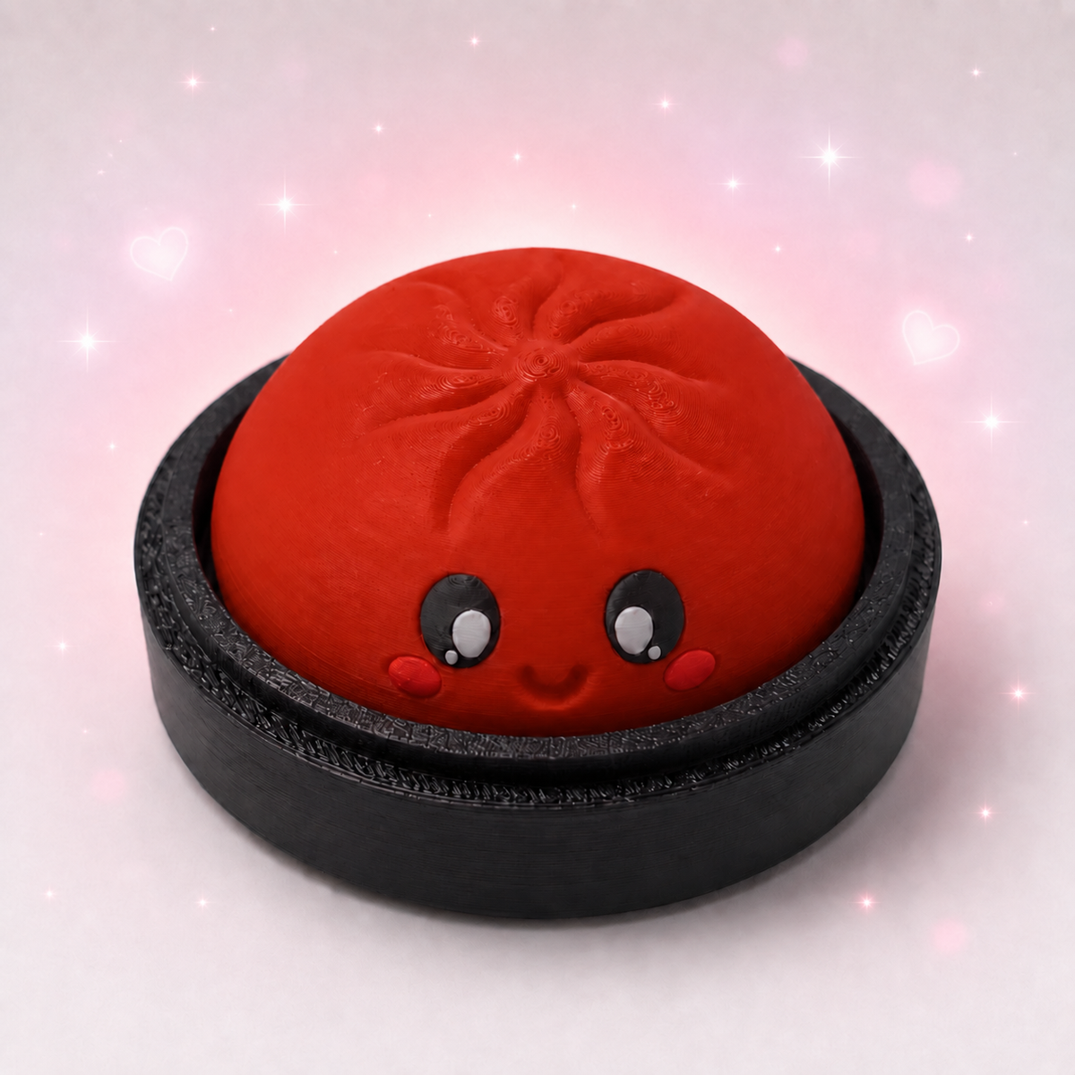 Red kawaii dumpling clicker fidget toy in steamer basket